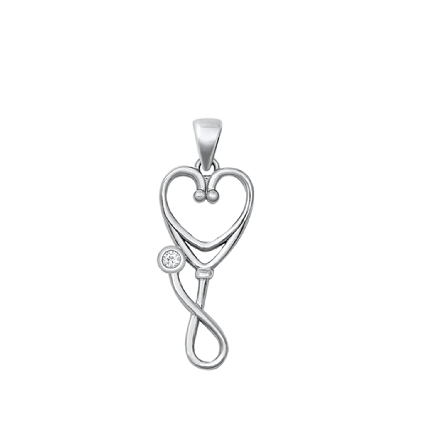 Nurse's Medical Stethoscope Pendant in Sterling Silver