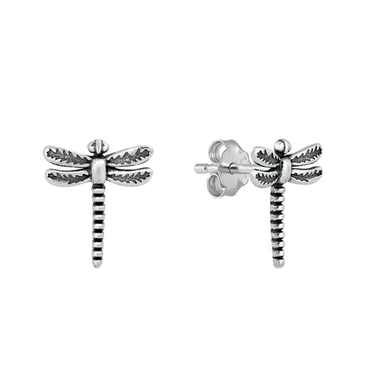 Slender Dragonfly Stud Earrings in Sterling Silver