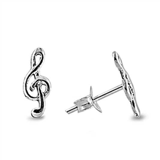 G-Clef Music Note Stud Earrings in Sterling Silver