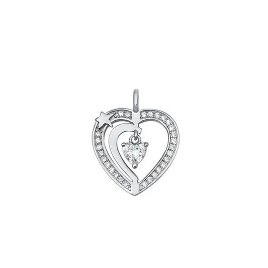 Heart Motif with Tiny Star Pendant in Sterling Silver