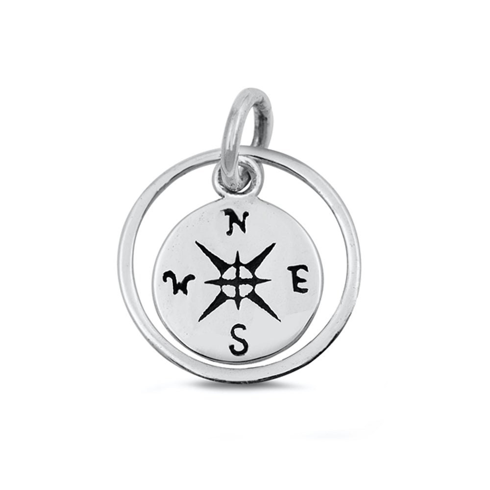 Small Whimsical Compass Pendant in Sterling Silver