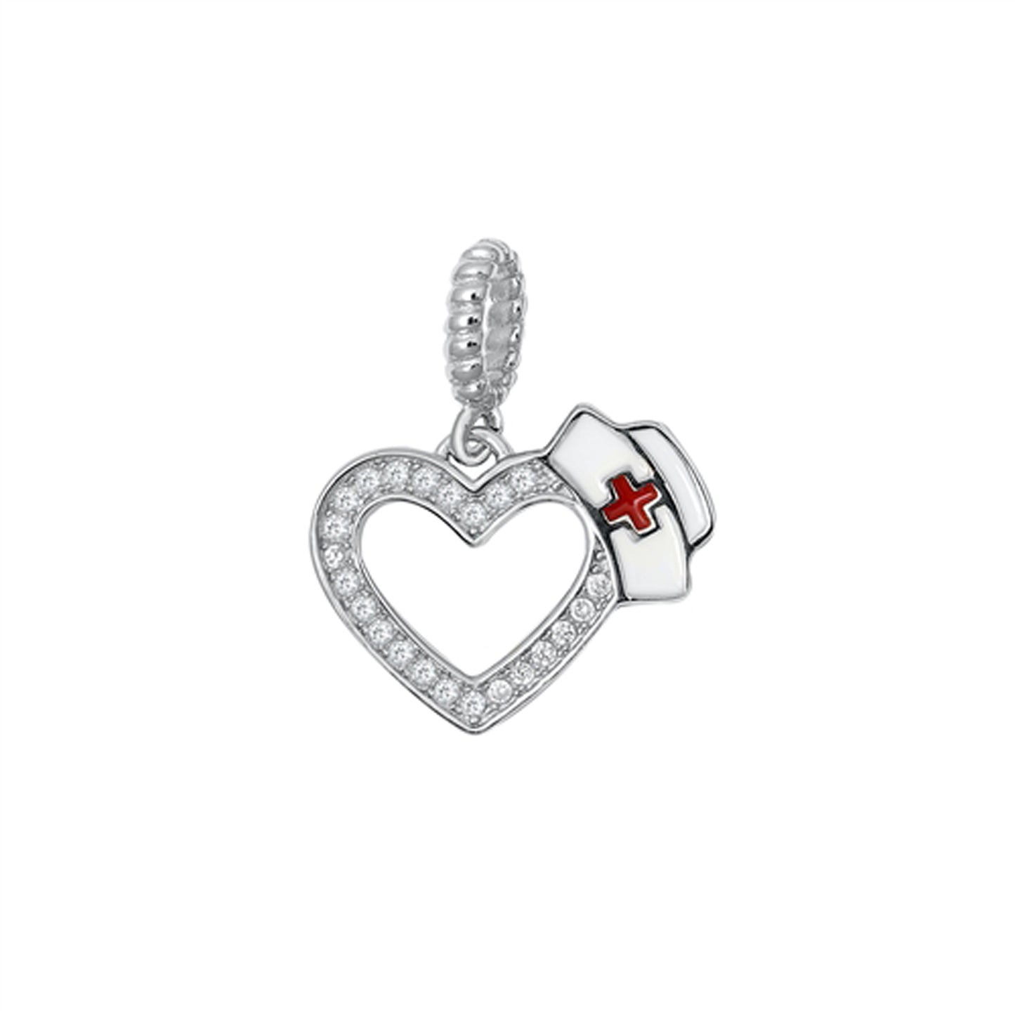 Heart with Nurse's Hat Cubic Zirconia Accent Pendant in Sterling Silver