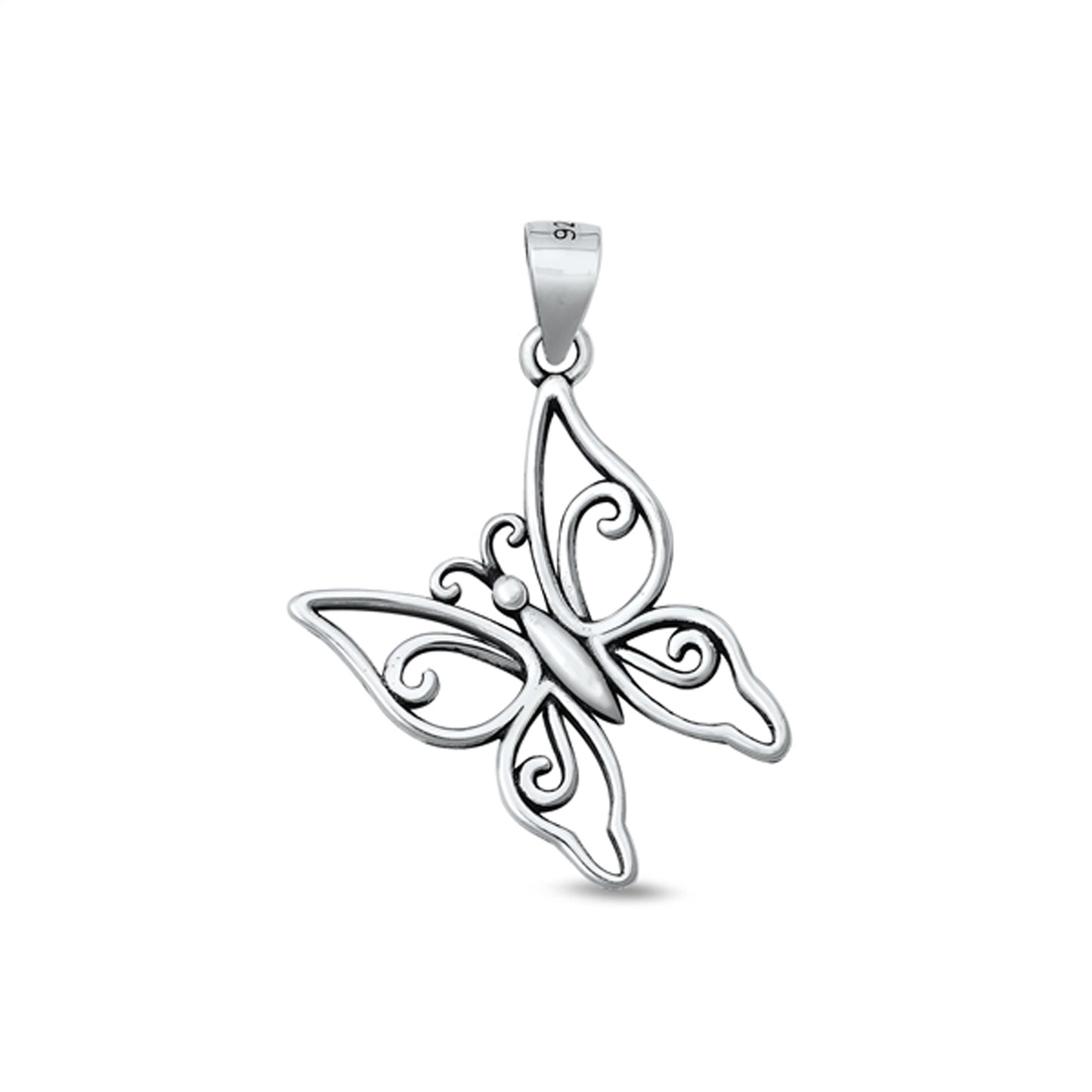 Scroll Motif Butterfly Pendant in Sterling Silver