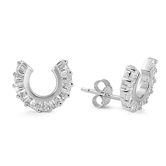 Horseshoe Cubic Zirconia Accent Stud Earrings in Sterling Silver