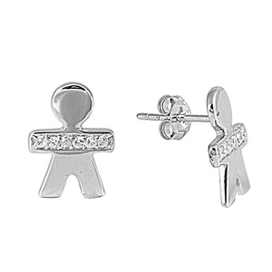 Boy Outline Cubic Zirconia Accent Stud Earrings in Sterling Silver