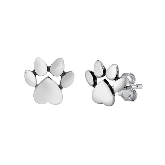 Dog Paw Stud Earrings in Sterling Silver