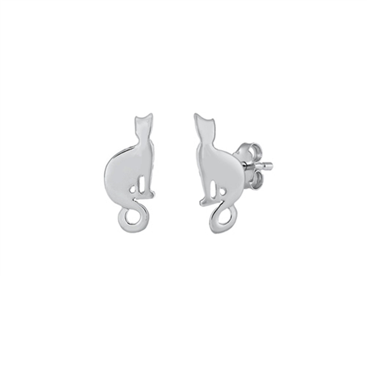 Cat Shape Stud Earrings in Sterling Silver