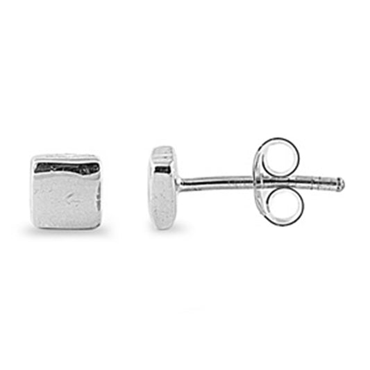 Contemporary Square Button Stud Earrings in Sterling Silver