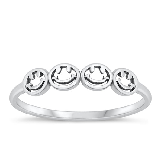 Whimsical Smiling Faces Silhouette Stackable Ring in Sterling Silver