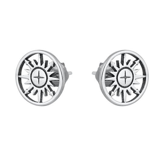 Unique Compass Stud Earrings in Sterling Silver