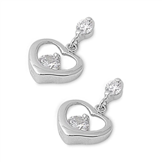 Cubic Zirconia Accent Heart Dangle Earrings in Sterling Silver