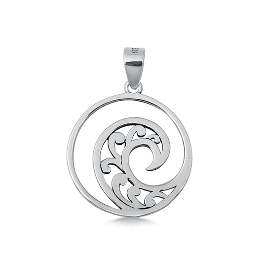 Swirls of Wave Round Pendant in Sterling Silver