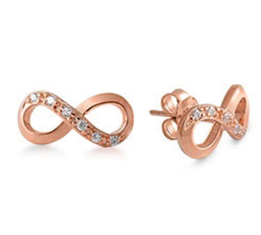 Infinity Stud Earrings with Cubic Zirconia Accents - Rose Gold Plated in Sterling Silver