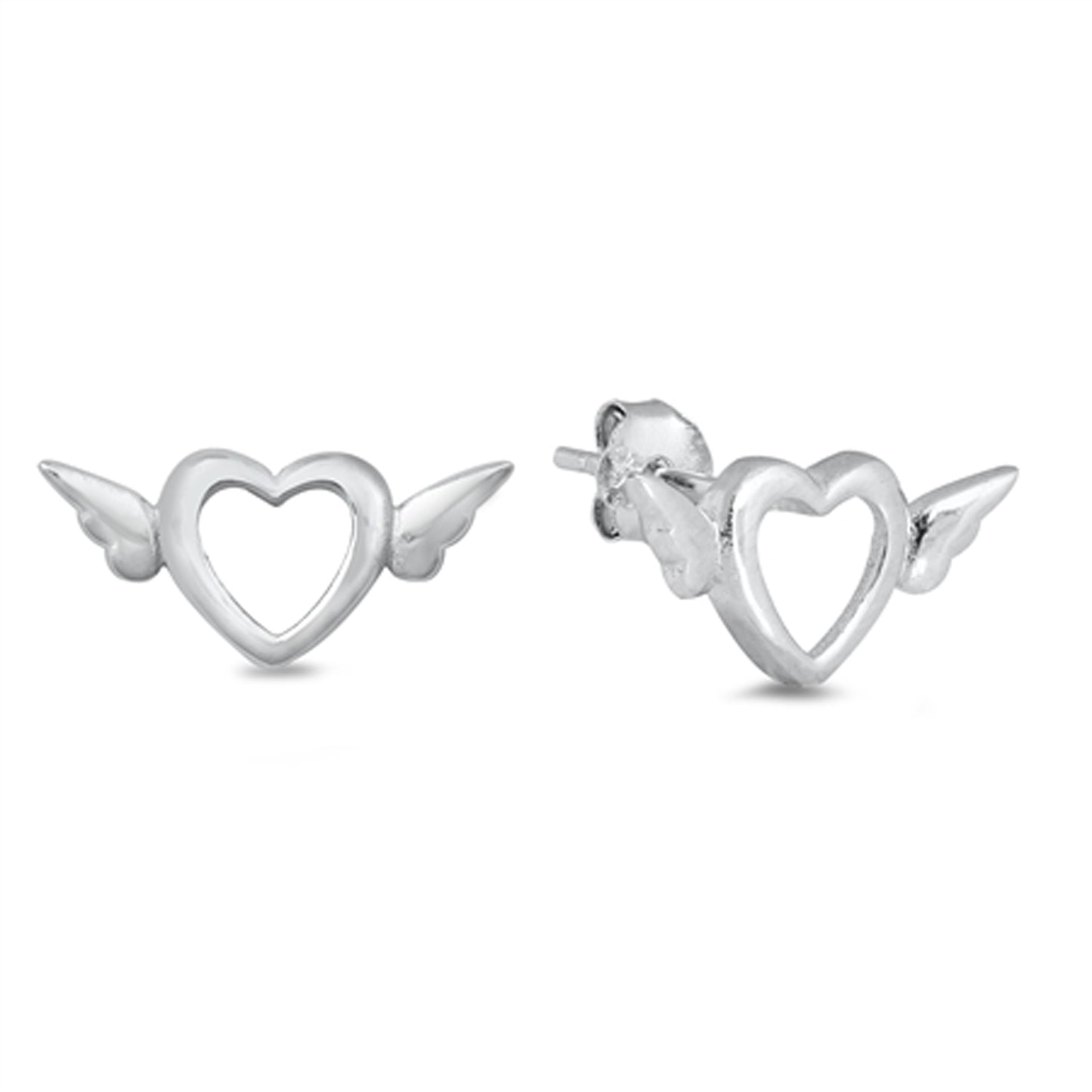 Flying Heart Stud Earrings in Sterling Silver