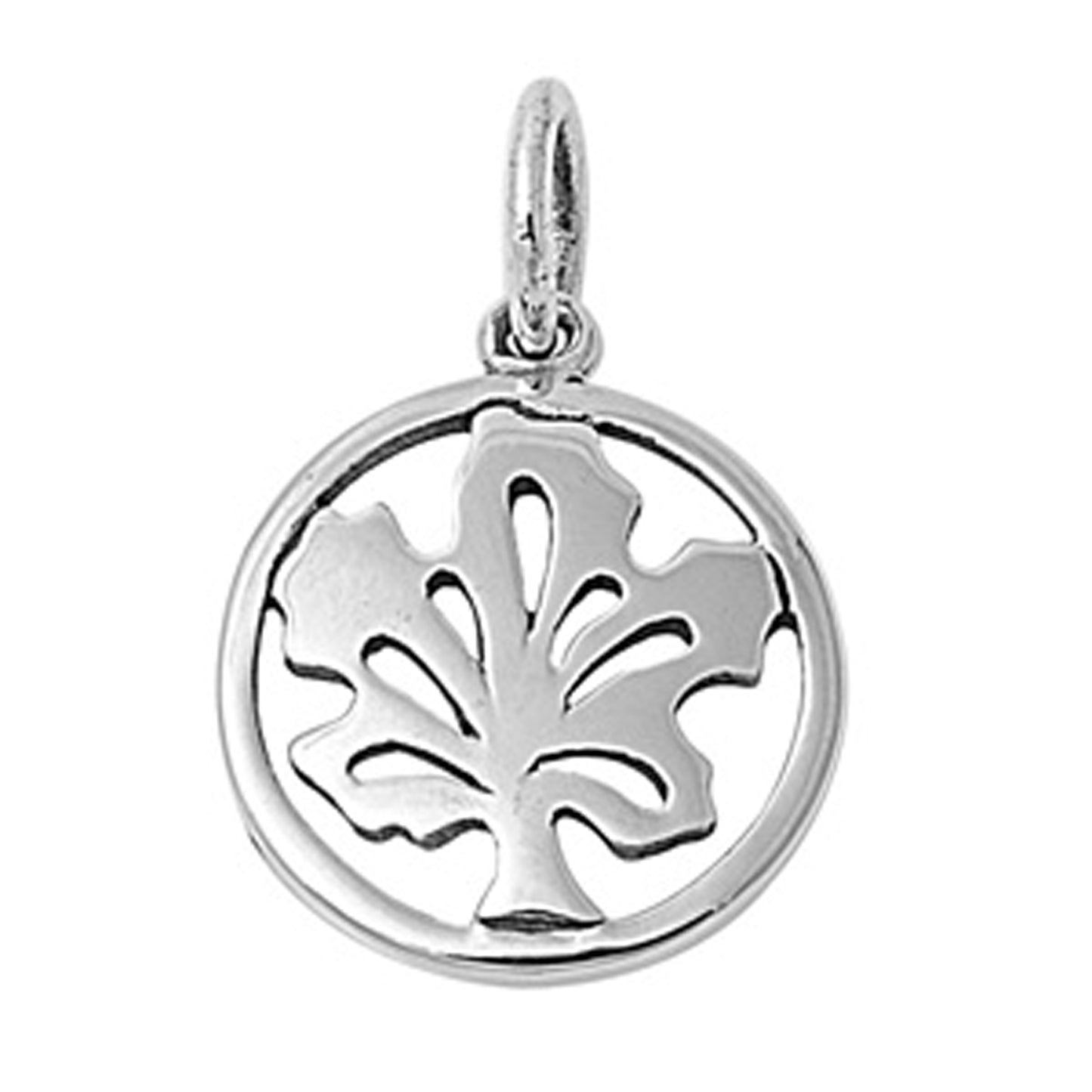 Maple Leaf Round Pendant in Sterling Silver