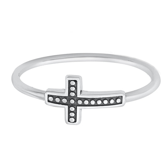 Dotted Sideway Antique Cross Stackable Ring in Sterling Silver