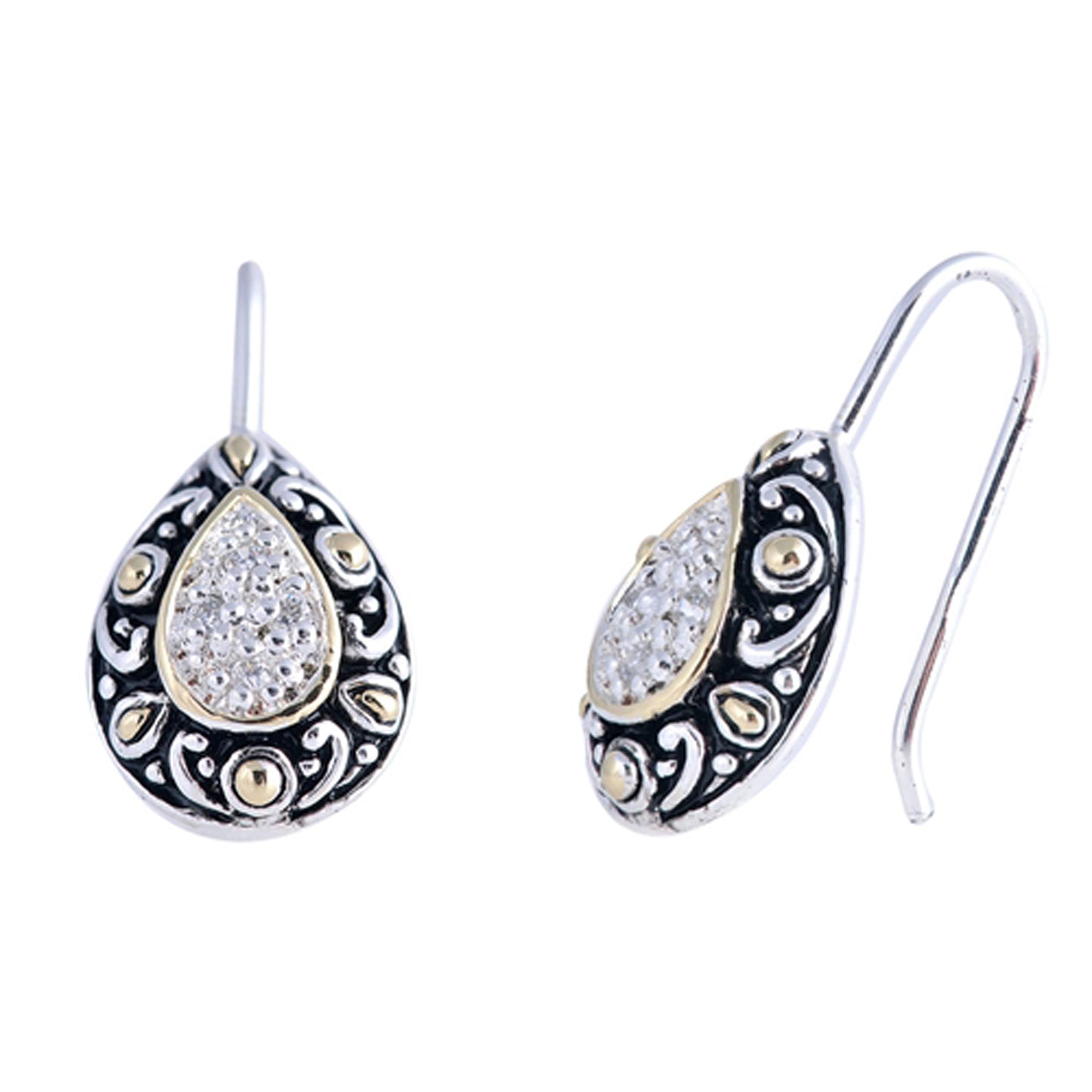 Cubic Zirconia Bali Inspired Drop Dangle Earrings in Sterling Silver