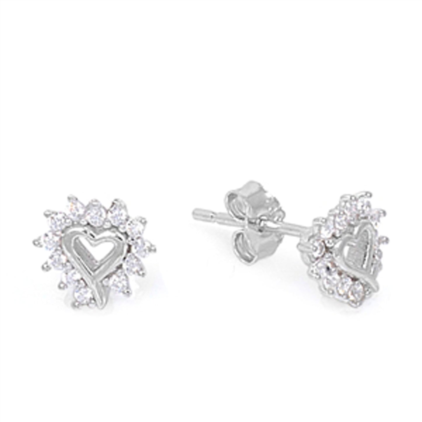 Regal Heart Cubic Zirconia Stud Earrings in Sterling Silver