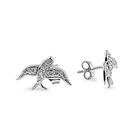 Sparrow Bird Cubic Zirconia Stud Earrings in Sterling Silver