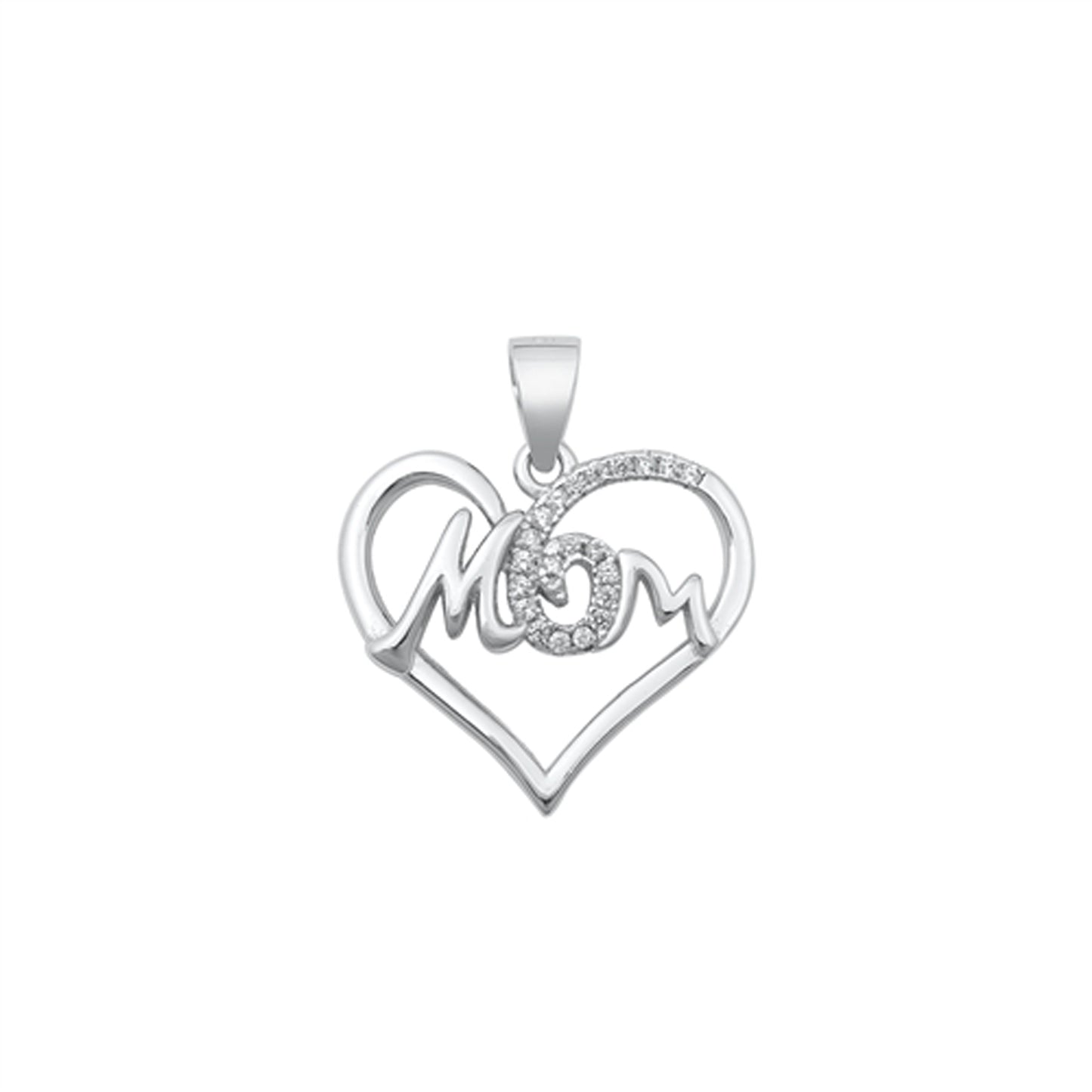 Mom Heart Pendant in Sterling Silver