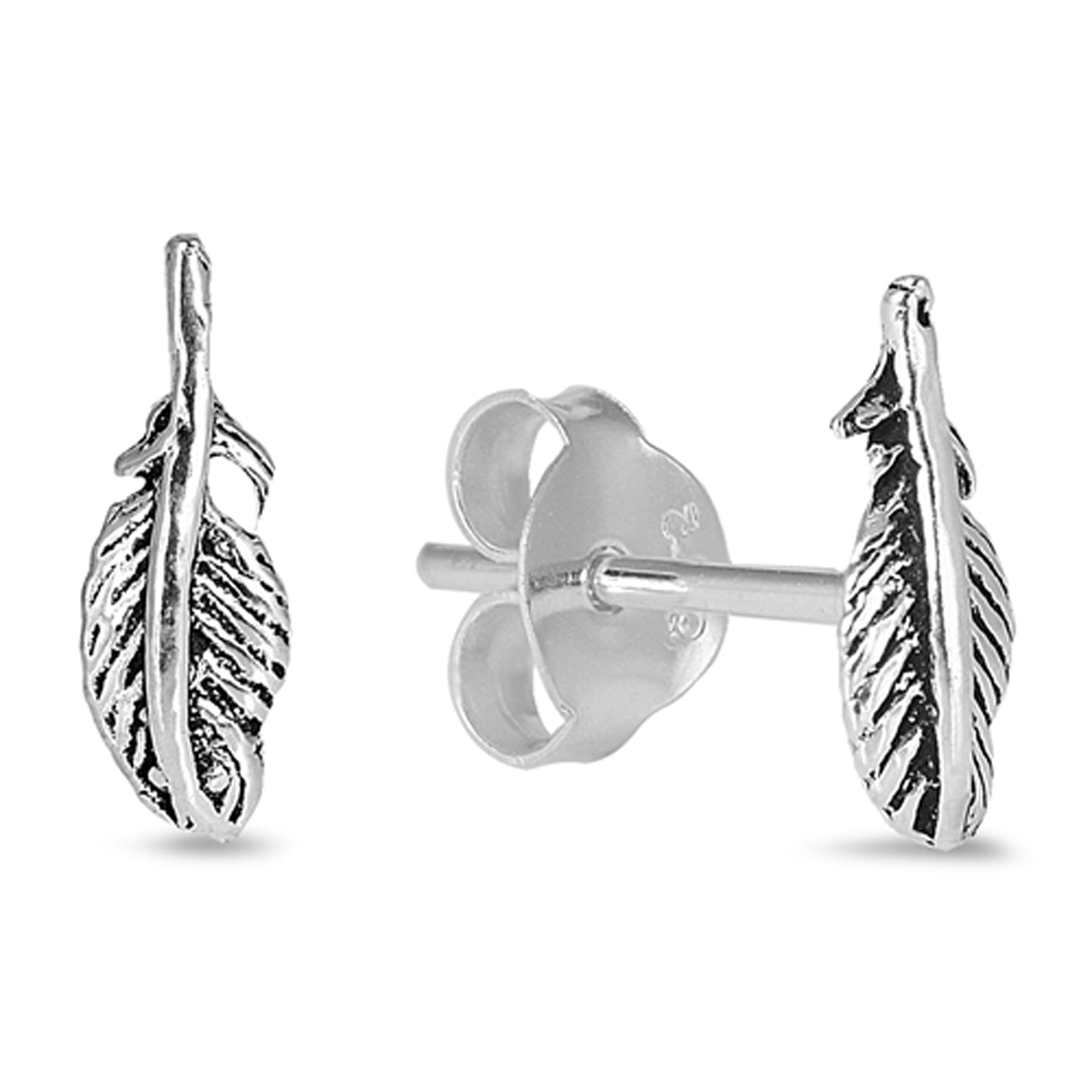 Petite Feather Stud Earrings in Sterling Silver