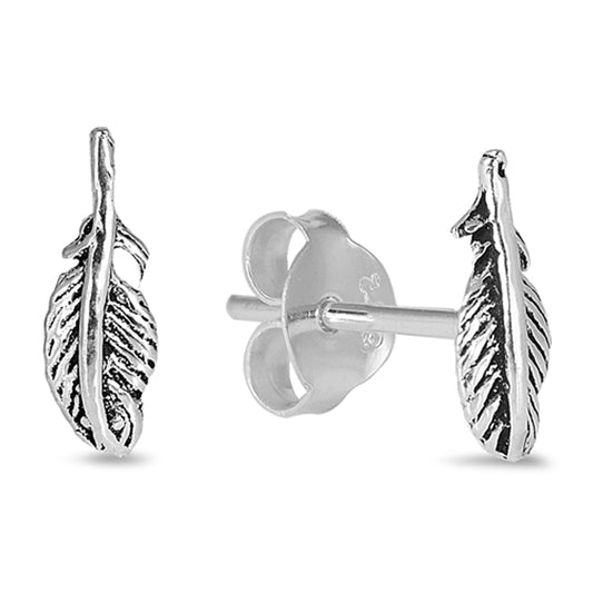 Petite Feather Stud Earrings in Sterling Silver