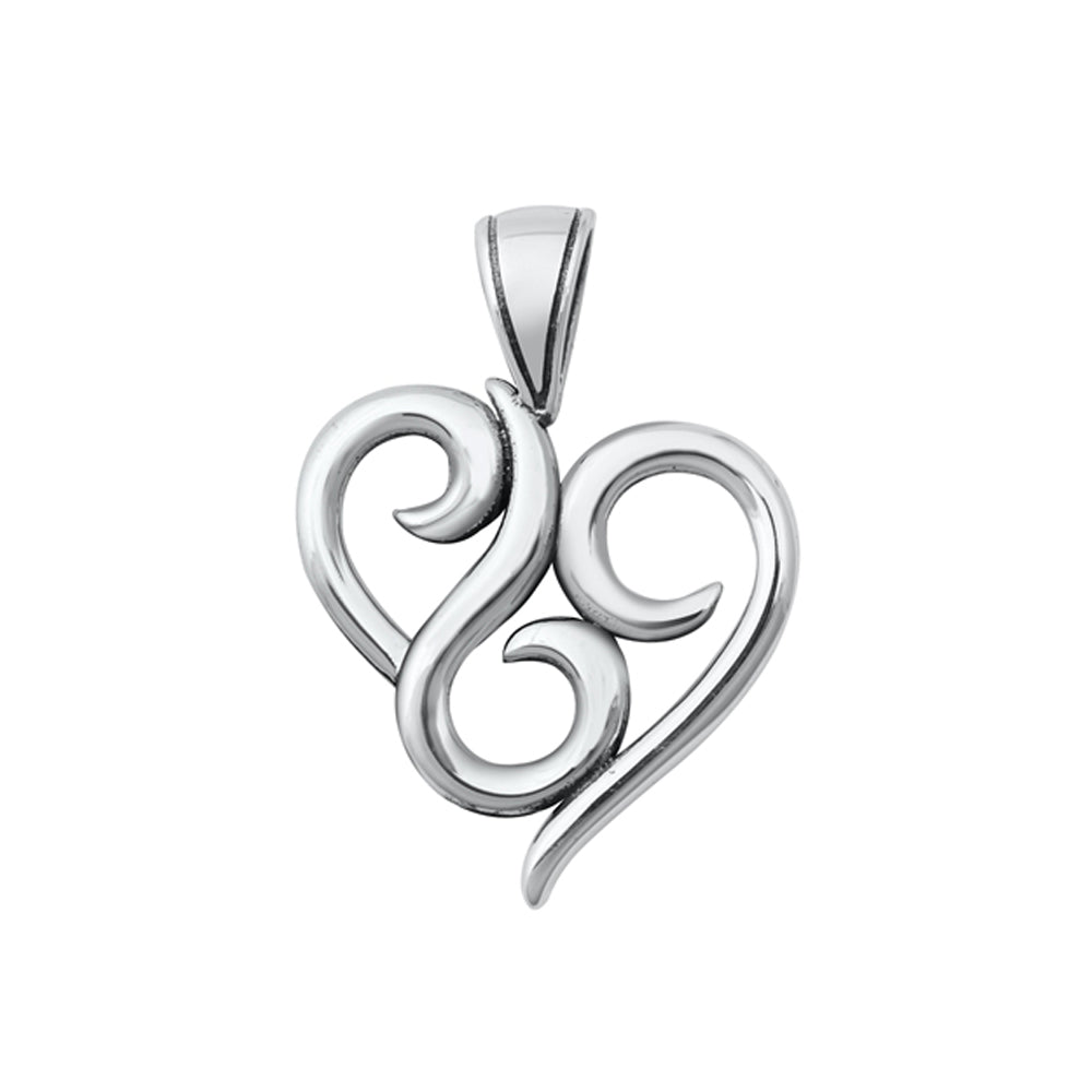 Spiral Design Heart Pendant in Sterling Silver