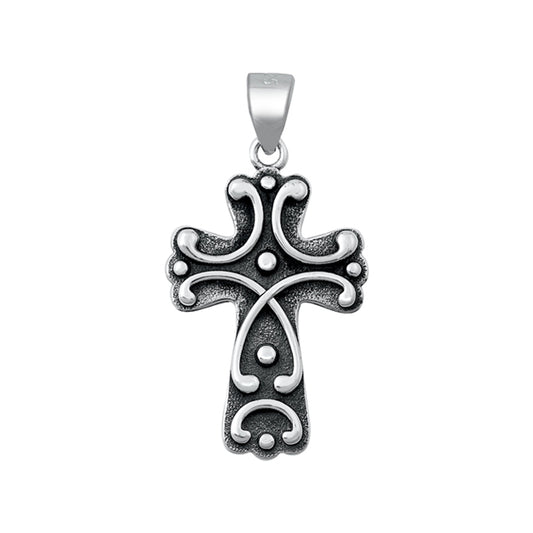 Spiral Design Cross Pendant Antique Finish in Sterling Silver