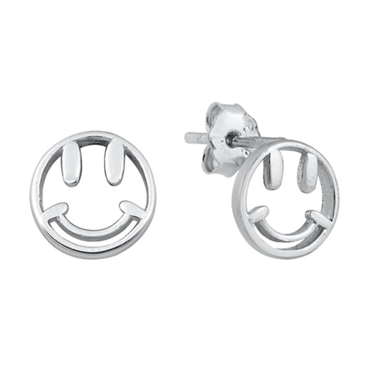 Smiling Face Whimsical Stud Earrings in Sterling Silver