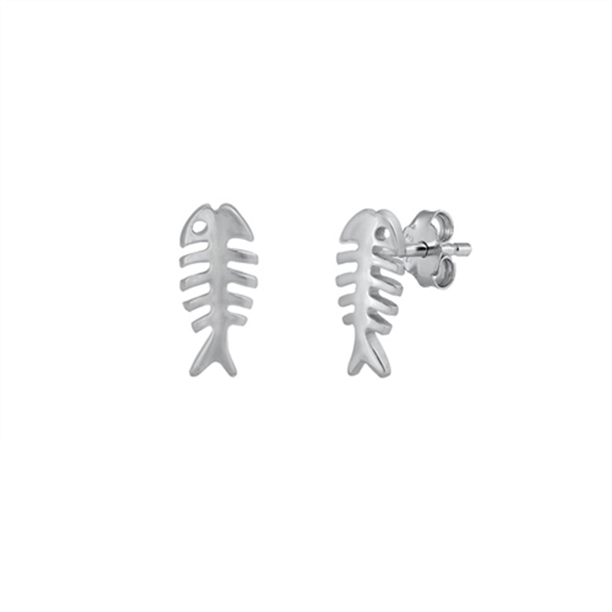 Fish Bone Stud Earrings in Sterling Silver