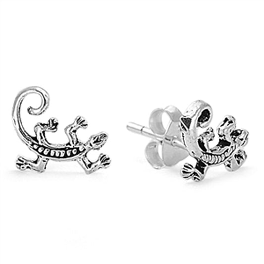 Whimsical Lizard Stud Earrings in Sterling Silver