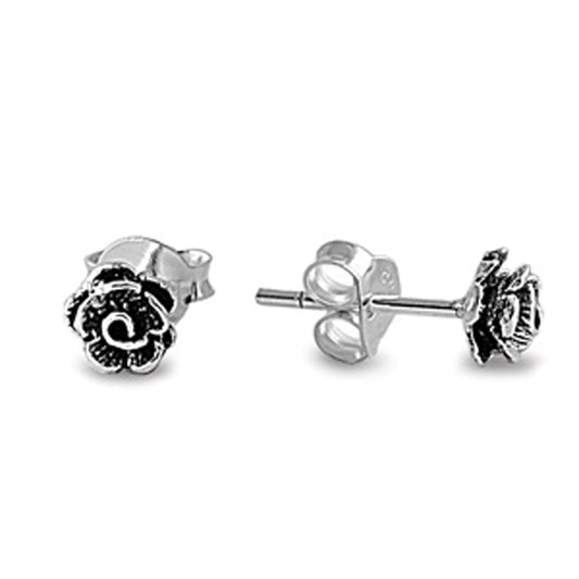 Small Rose in Bloom Stud Earrings in Sterling Silver