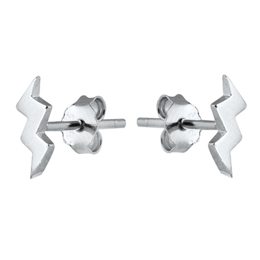 Minimalist Lightning Bolt Stud Earrings in Sterling Silver