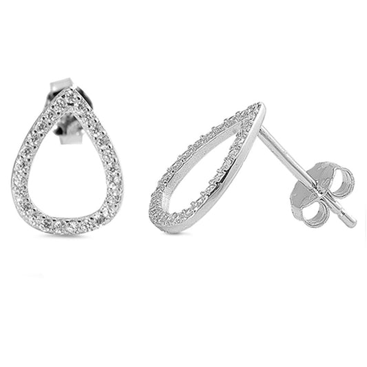 Open Drop Cubic Zirconia Stud Earrings in Sterling Silver