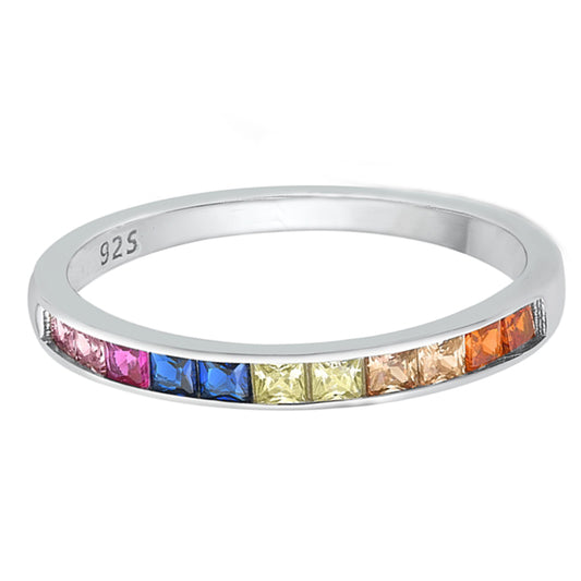 Princess-cut Multicolored Cubic Zirconia Semi Eternity Ring in Sterling Silver