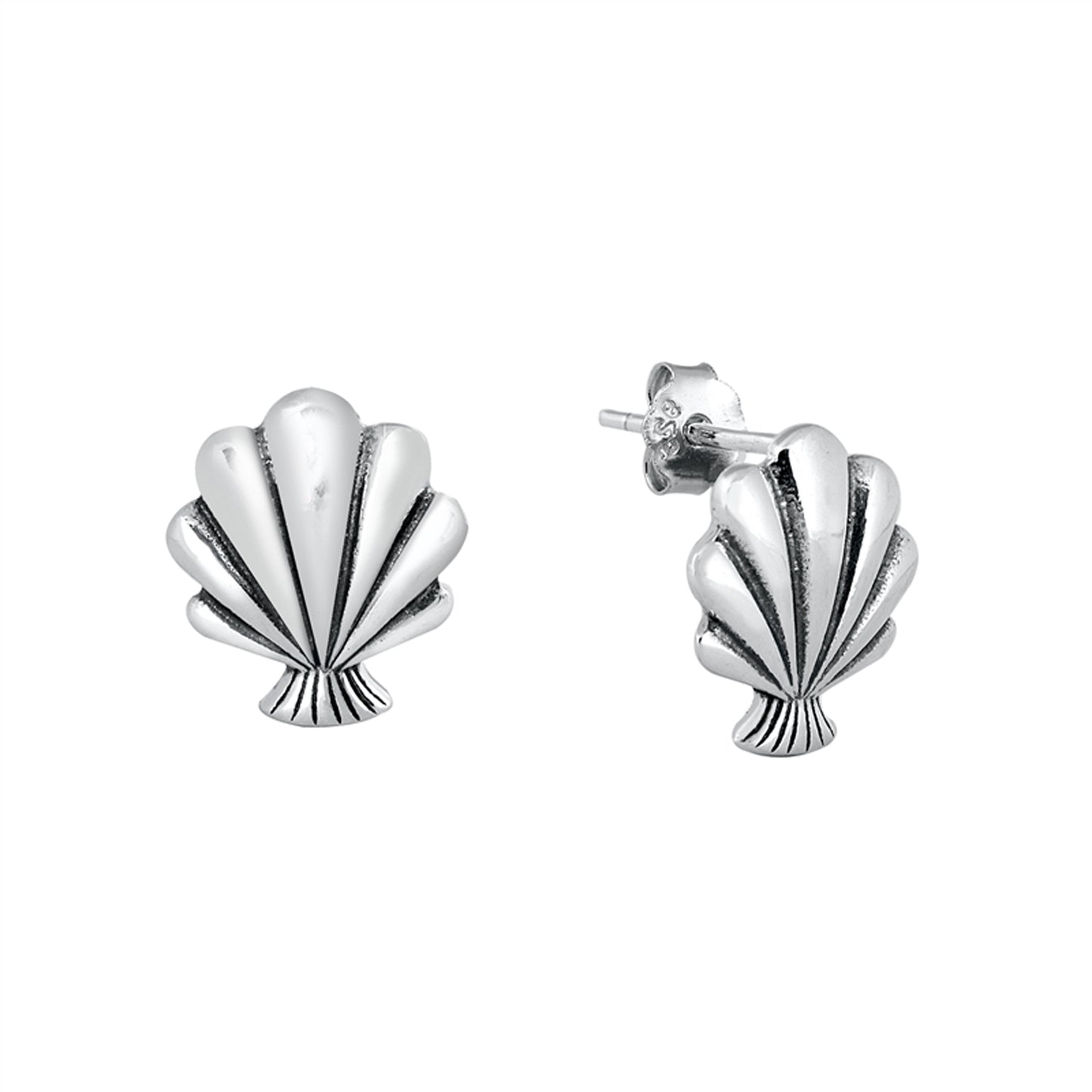 Antique Seashell Stud Earrings in Sterling Silver