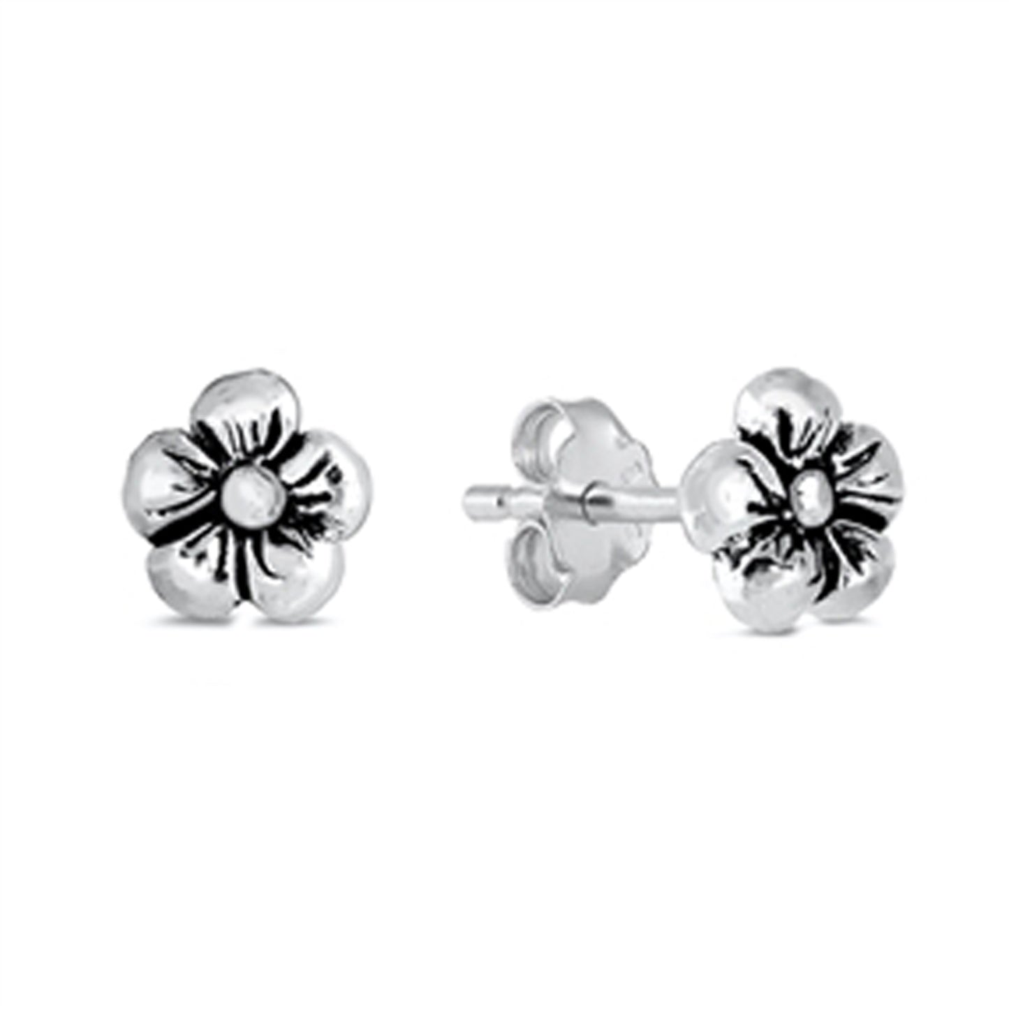 Small Flower Button Stud Earrings in Sterling Silver