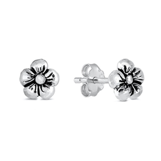 Small Flower Button Stud Earrings in Sterling Silver