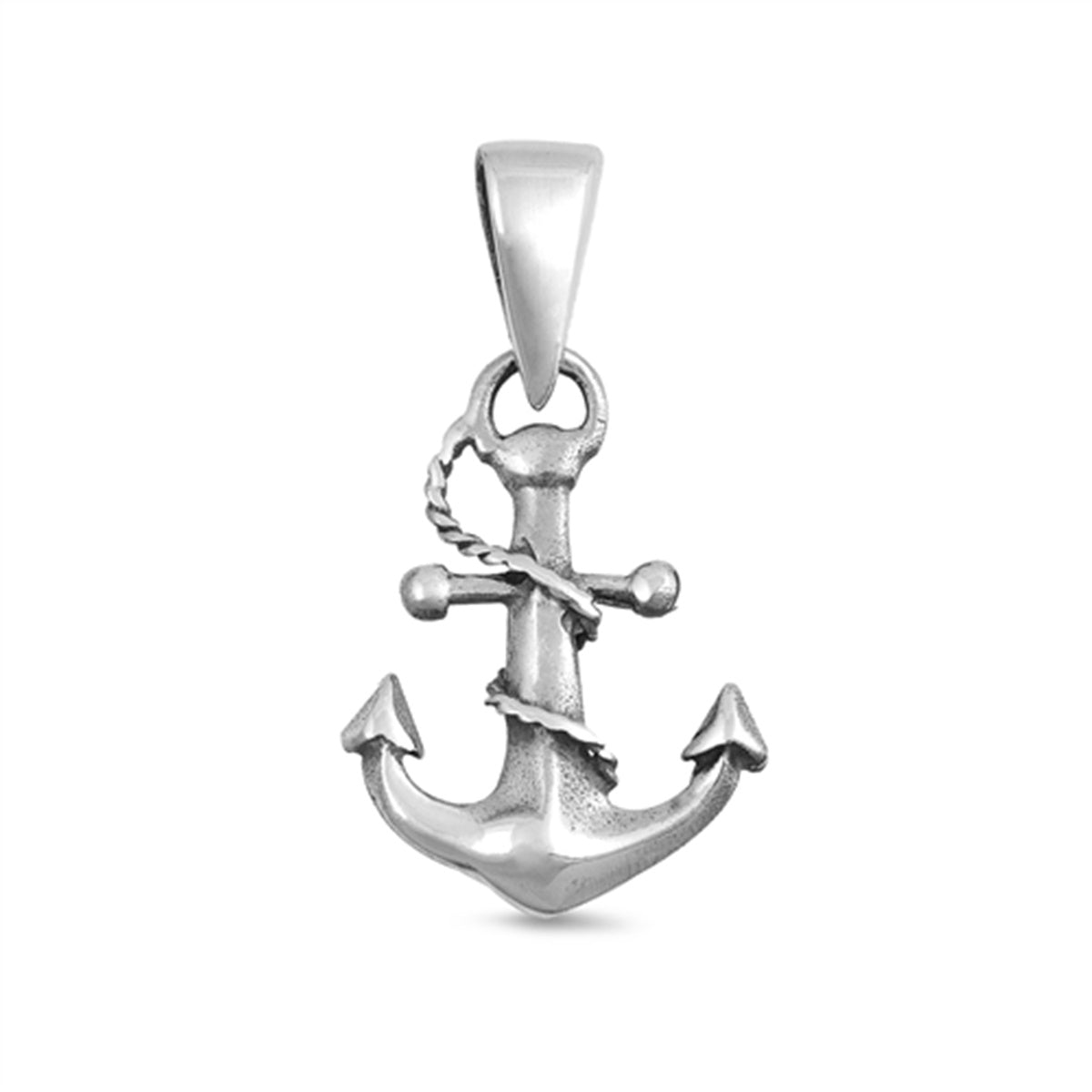 Small Anchor with Rope Pendant in Sterling Silver