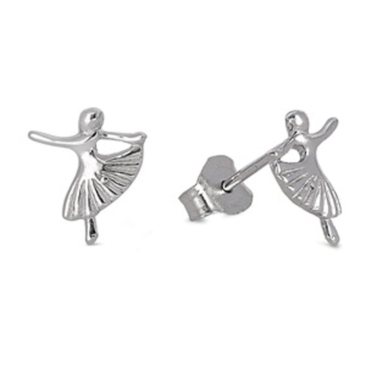 Girl Ballerina Stud Earrings in Sterling Silver