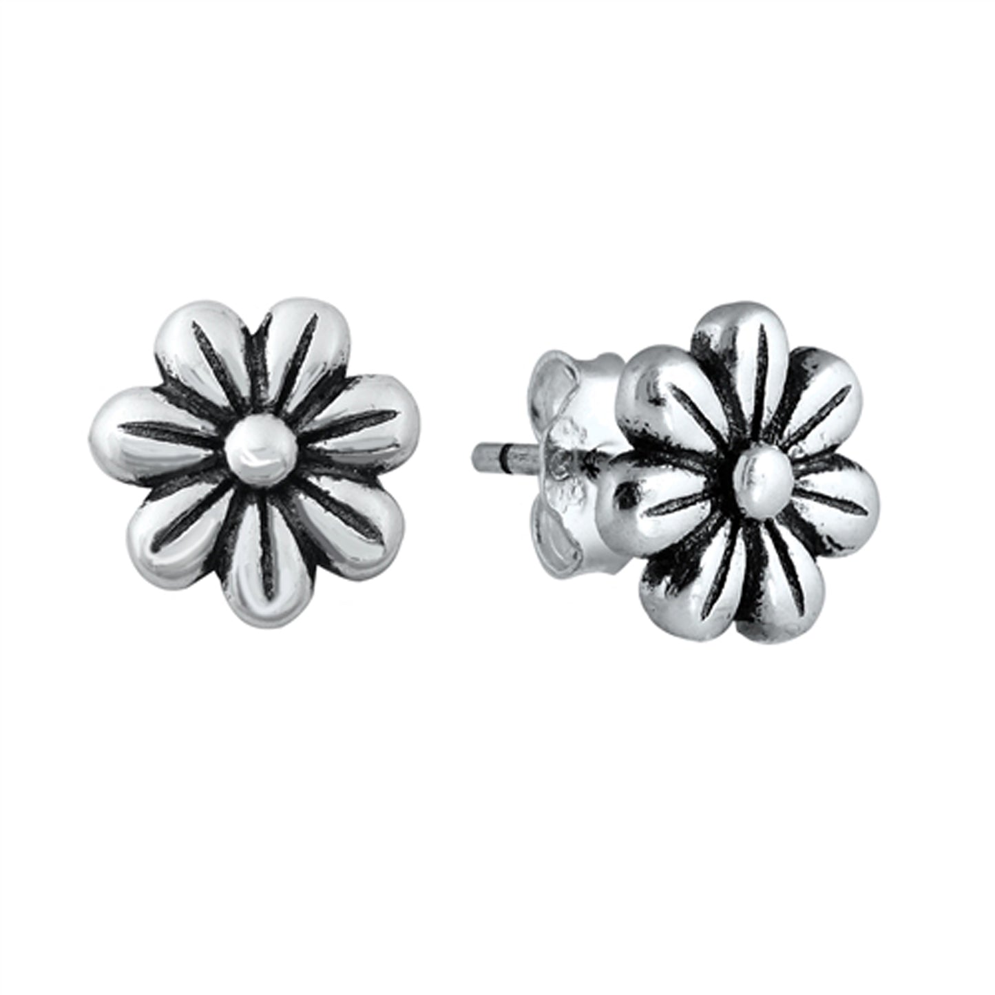 Daisy Flower Antique Stud Earrings in Sterling Silver