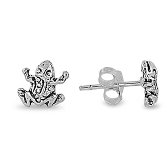 Small Frog Stud Earrings in Sterling Silver