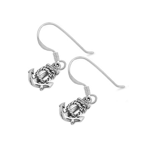 Nautical Anchor Hook Dangle Earrings in Sterling Silver