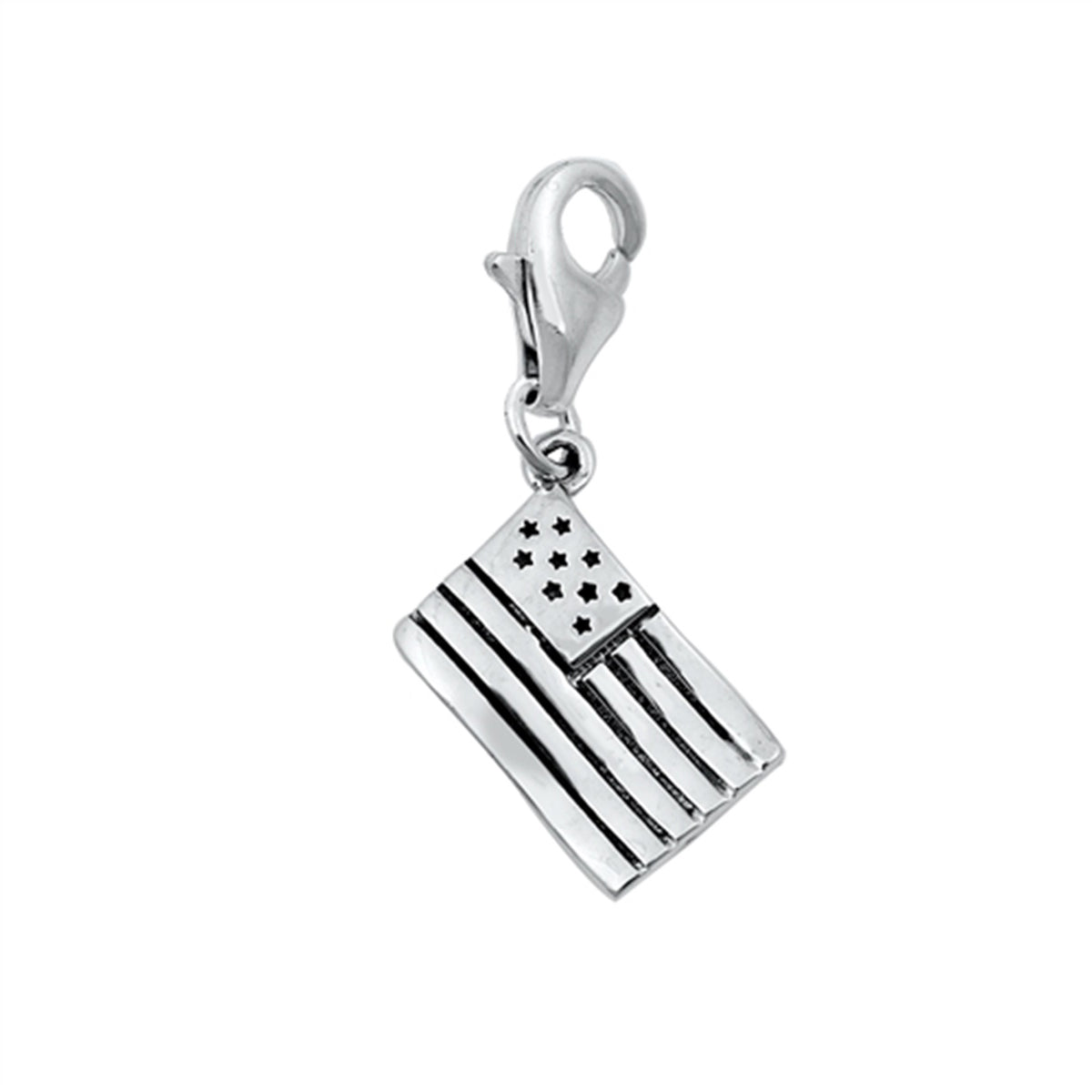 American Flag with 'One Nation Under God' Engrave Pendant in Sterling Silver