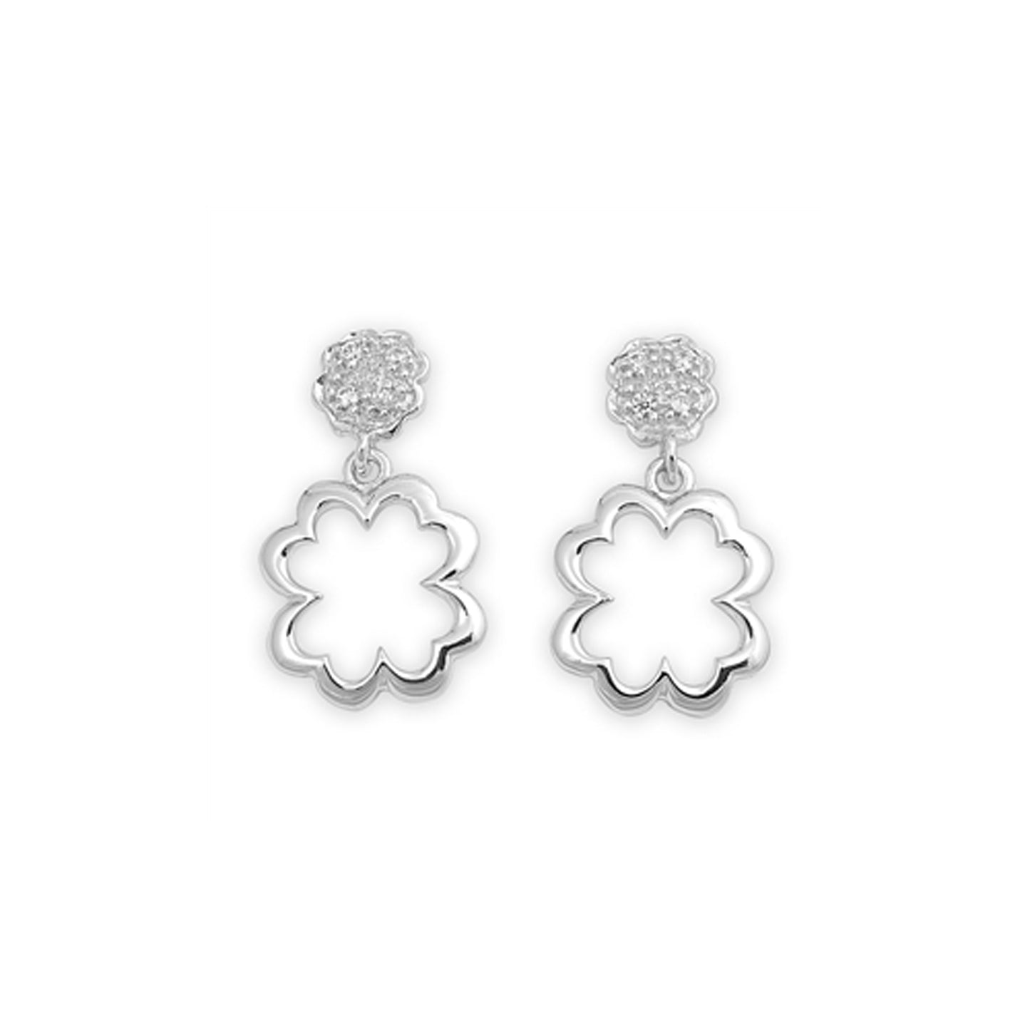 Flower Frame Cubic Zirconia Dangle Earrings in Sterling Silver