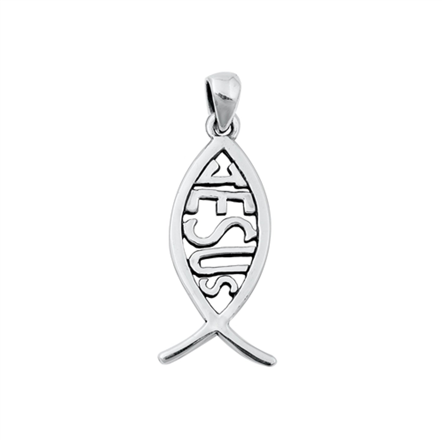 Christian Fish Jesus Pendant in Sterling Silver