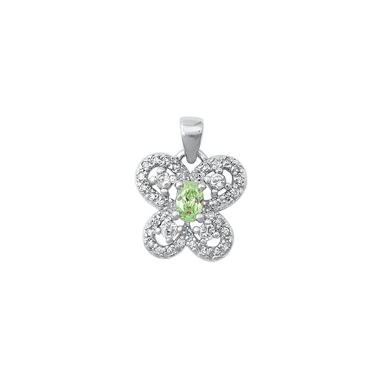 Butterfly with Green Cubic Zirconia Center Stone Pendant in Sterling Silver