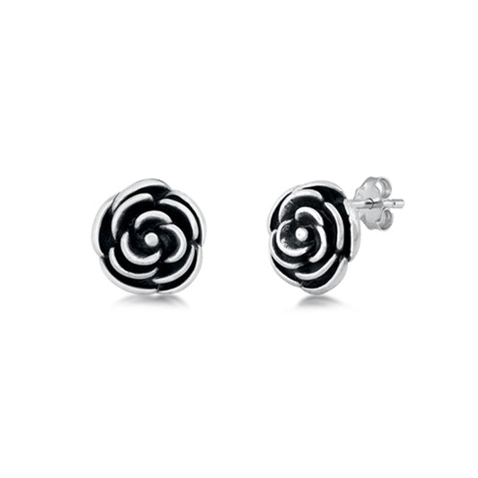 Antique Rose Stud Earrings in Sterling Silver