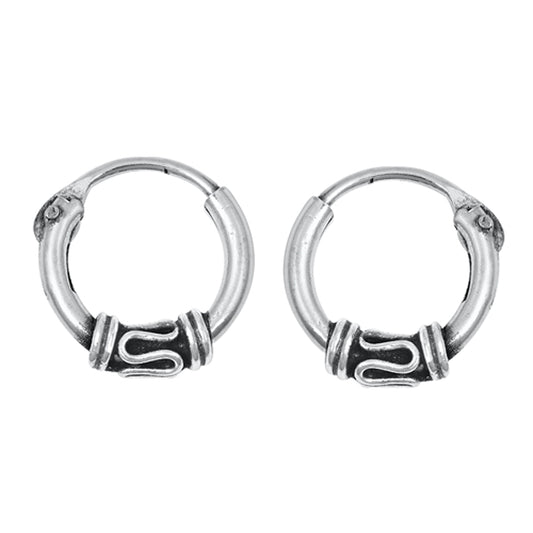 Small Trendy Bali Hoop Earrings in Sterling Silver