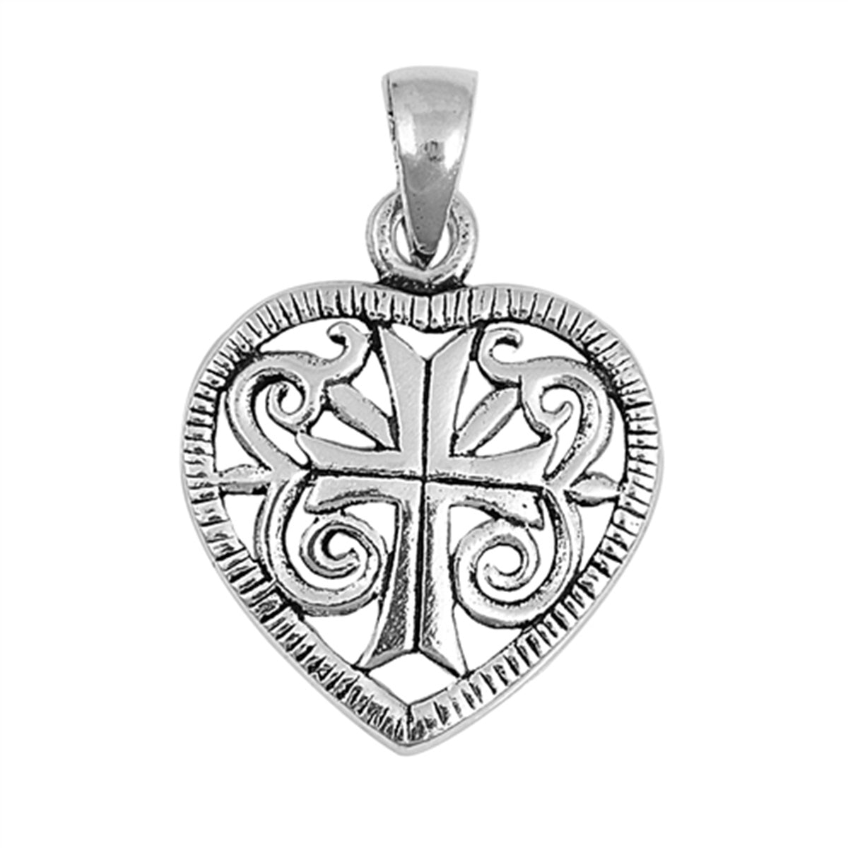 Medieval Cross Heart Pendant in Sterling Silver